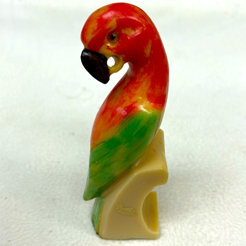 Vintage resin colourful bird on perch  6.5”  paper weight